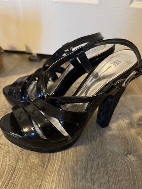 INC International Concepts Black Patent Strappy Platform Heels